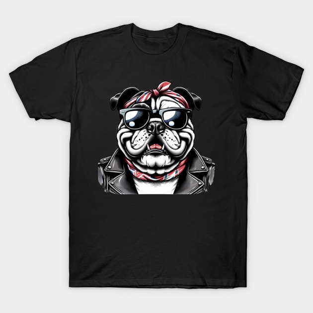 Funny English Bulldog with Sunglasses T-Shirt by CreativeSparkzz